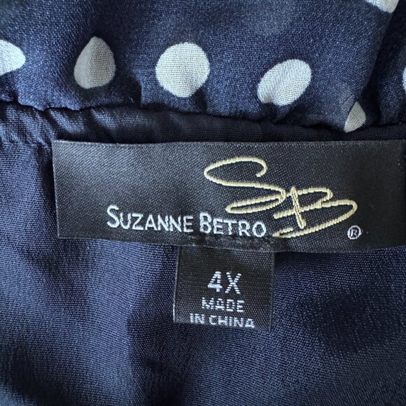 Suzanne Betro 4X NAVY White Polka Dot Ruffle Neck 3/4 Sleeve Top Tunic Blouse - Picture 11 of 14